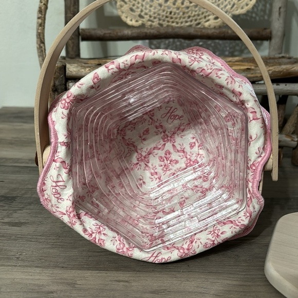 LONGABERGER 2001 BREAST CANCER HORIZON OF HOPE BASKET W/Hexagon Wood Top & Liner - Picture 8 of 17